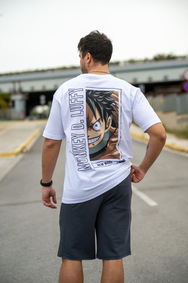 Ανδρική κοντομάνικη μπλούζα New wave clothing - 251-28 - monkey d. luffy logo λευκό