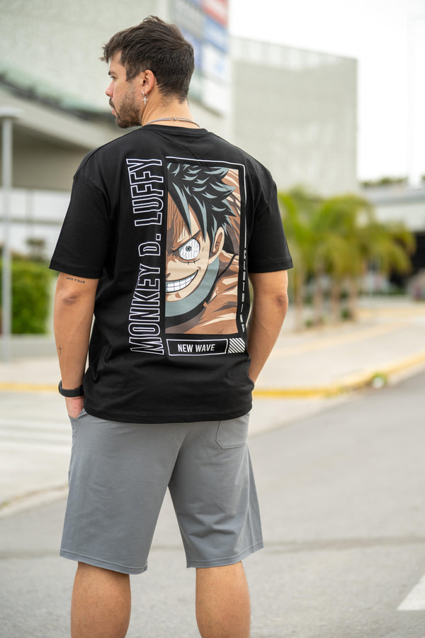 Ανδρική κοντομάνικη μπλούζα New wave clothing - 251-28 - monkey d. luffy logo μαύρο