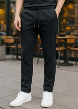 Ανδρικό υφασμάτινο παντελόνι  - GUF - TGS-1477 - casual fabric pants slim fit μαύρο