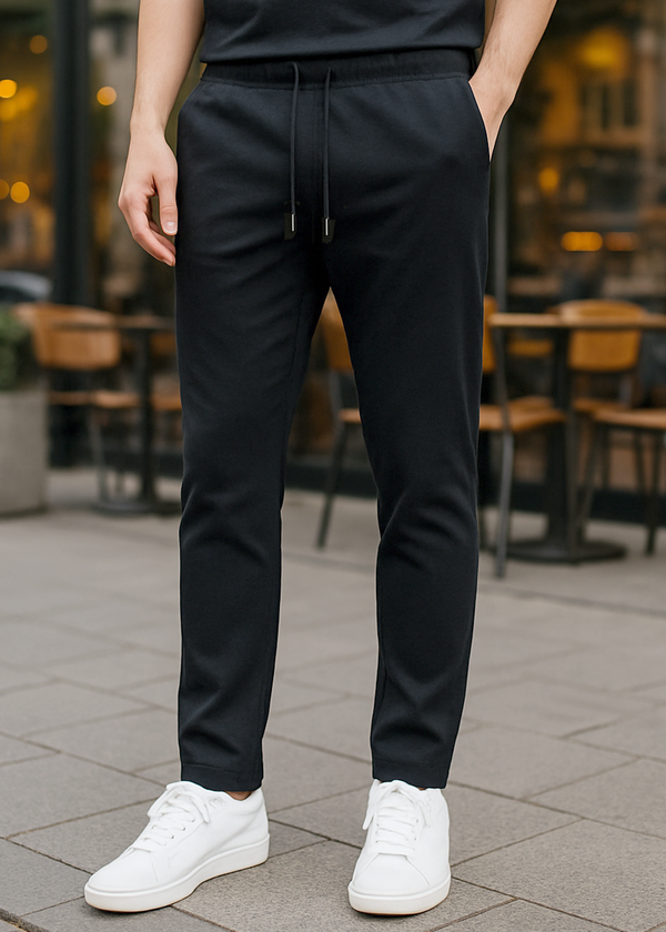 Ανδρικό υφασμάτινο παντελόνι  - GUF - TGS-1477 - casual fabric pants slim fit μαύρο