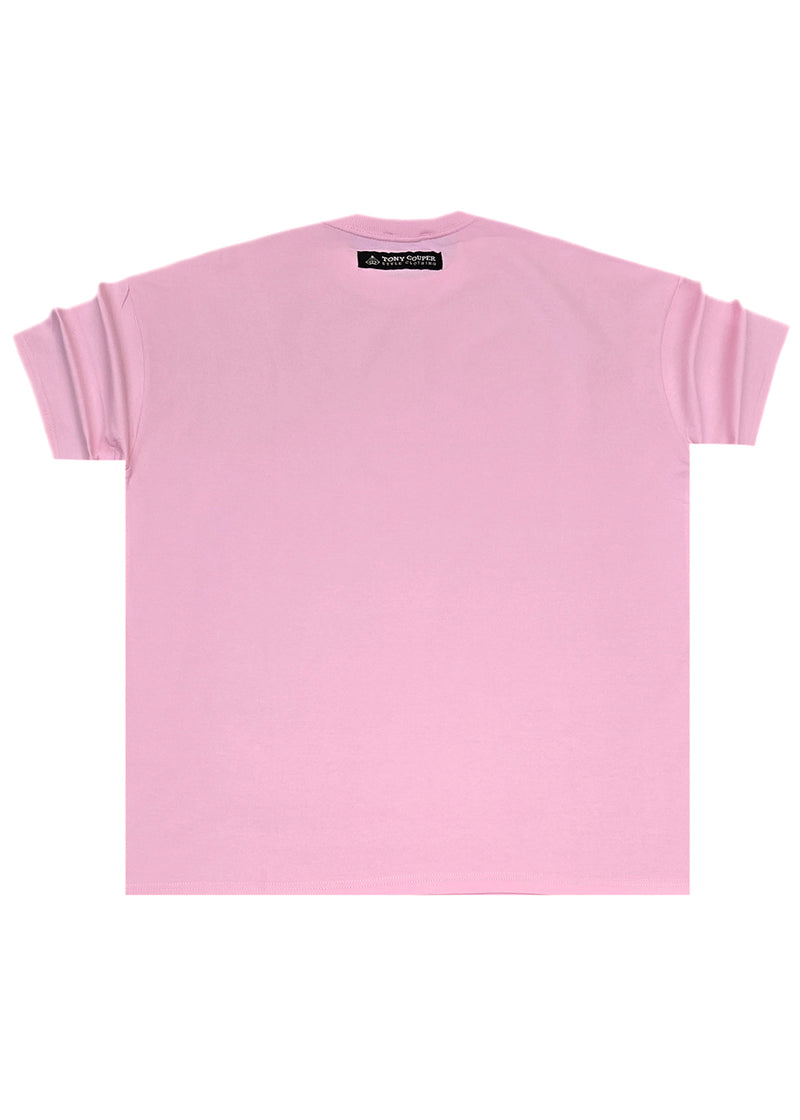 Ανδρική κοντομάνικη μπλούζα Tony couper - TO25/14 - pink line oversized t-shirt ροζ