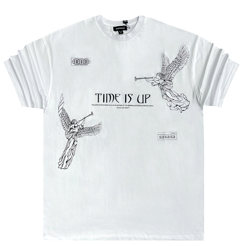 Ανδρική κοντομάνικη μπλούζα Jcyj - TRM0109 - time is up logo oversized fit λευκό