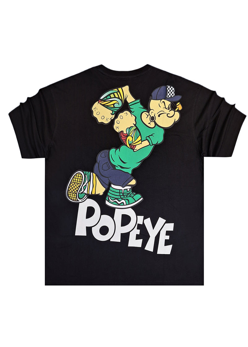 Ανδρική κοντομάνικη μπλούζα Jcyj - TRM0142 - pop oversized logo μαύρο