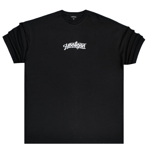 Ανδρική κοντομάνικη μπλούζα Jcyj - TRM0150 - hooligan logo oversized fit μαύρο