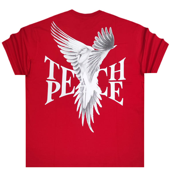 Ανδρική κοντομάνικη μπλούζα Jcyj - TRM0161 - teach peace logo oversized fit tee κόκκινο