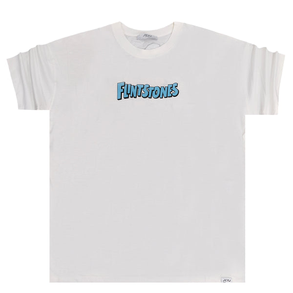 Ανδρική κοντομάνικη μπλούζα Jcyj - TRM469 - flintstones logo oversized fit tee λευκό