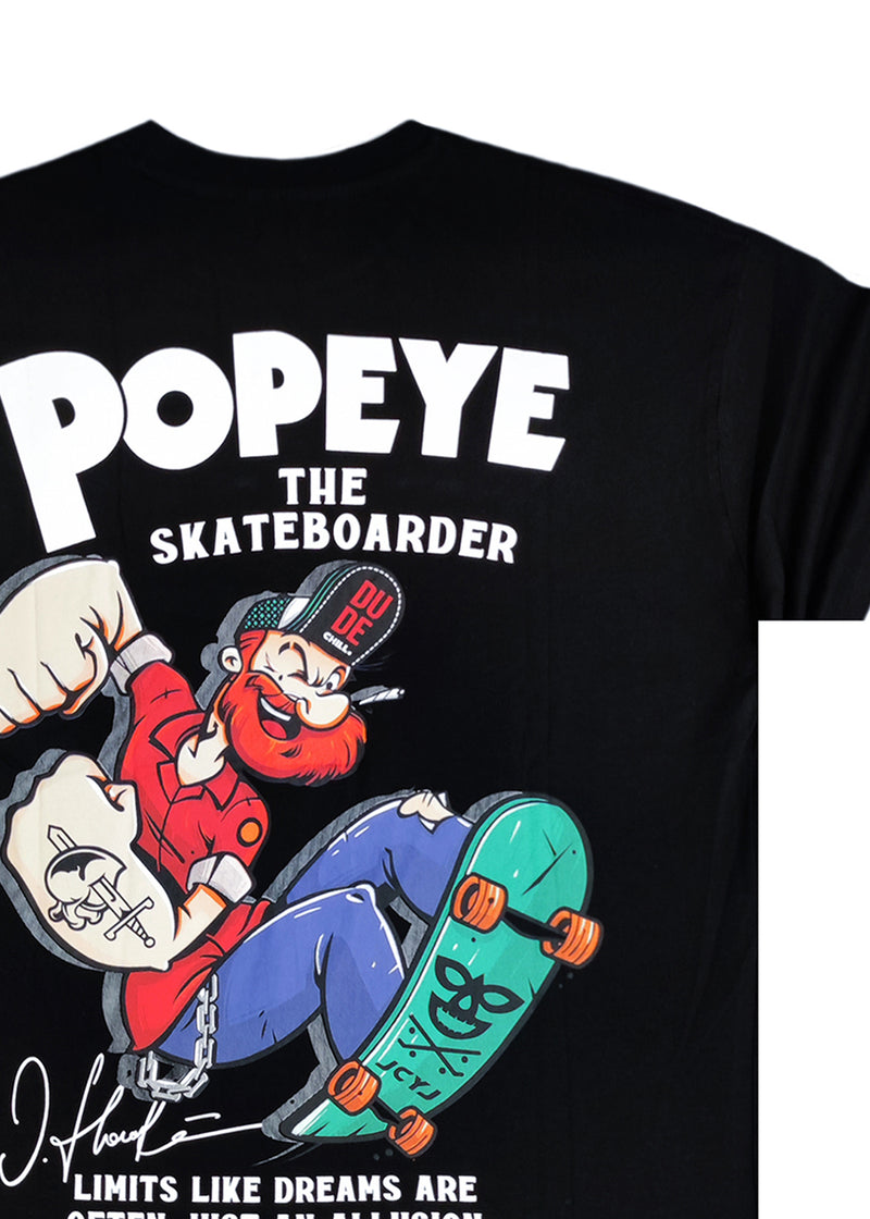 Ανδρική κοντομάνικη μπλούζα Jcyj - TRM105 - popeye logo oversize fit μαύρο