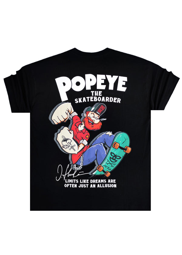 Ανδρική κοντομάνικη μπλούζα Jcyj - TRM105 - popeye logo oversize fit μαύρο