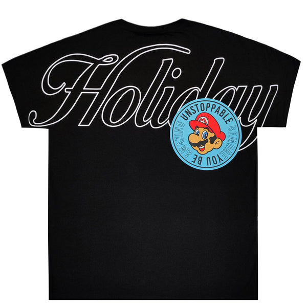 Ανδρική κοντομάνικη μπλούζα Jcyj - TRM488 - oversized fit HOLIDAY logo μαύρο