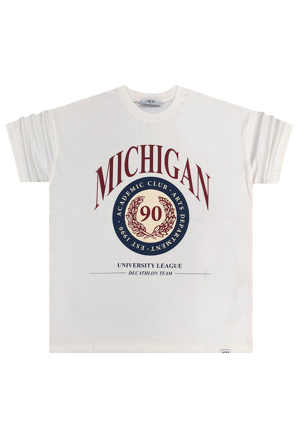 Ανδρική κοντομάνικη μπλούζα Jcyj - TRM519 - oversized michigan logo λευκό