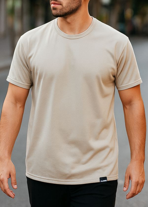 Ανδρική κοντομάνικη μπλούζα punto Close Society - TSN-200-punto tee regular fit μπεζ