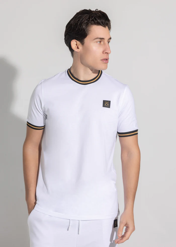 Ανδρική κοντομάνικη μπλούζα Vinyl Art Clothing - 32980-02 - cotton regular fit - stripped ends tee λευκό