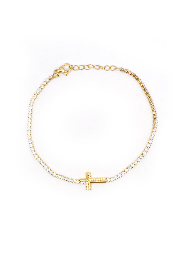 GUF - CROSS1 - high quality gold steel cross bracelet with little gems - gold