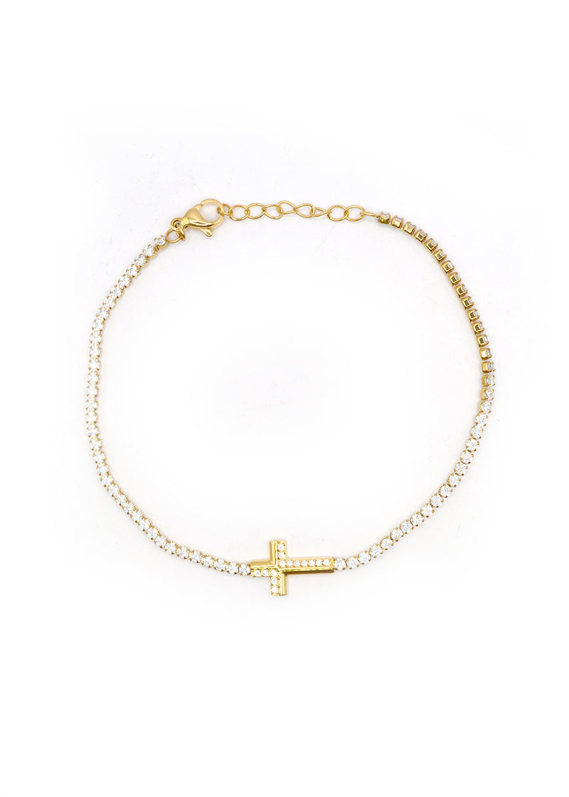 GUF - CROSS1 - high quality gold steel cross bracelet with little gems - gold
