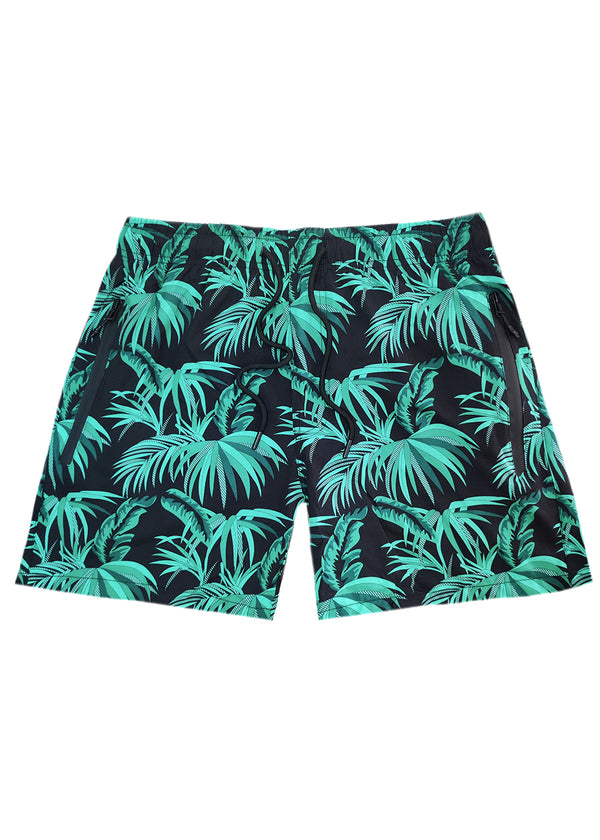 Ανδρικό μαγιό 5 EVEN STAR - YHM-1109 - green palm trees swim shorts μαύρο