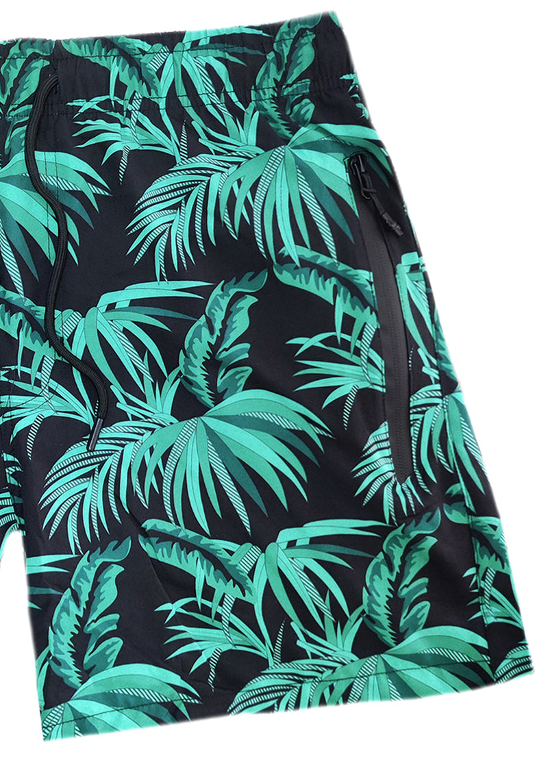 Ανδρικό μαγιό 5 EVEN STAR - YHM-1109 - green palm trees swim shorts μαύρο