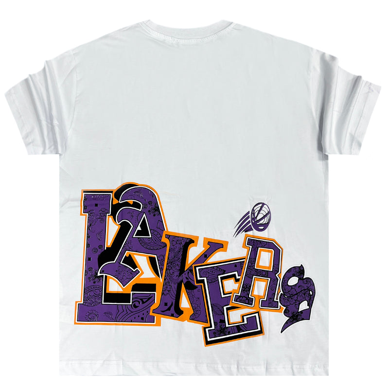Ανδρική κοντομάνικη μπλούζα  GANG - Z-1013 - Oversized fit Lakers logo tee λευκό