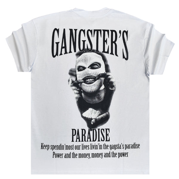 Ανδρική κοντομάνικη μπλούζα GANG - Z-1081 - regular gangster's paradise logo λευκό