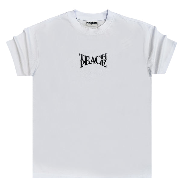 Ανδρική κοντομάνικη μπλούζα GANG - Z-1088 - regular fit teach peace logo λευκό