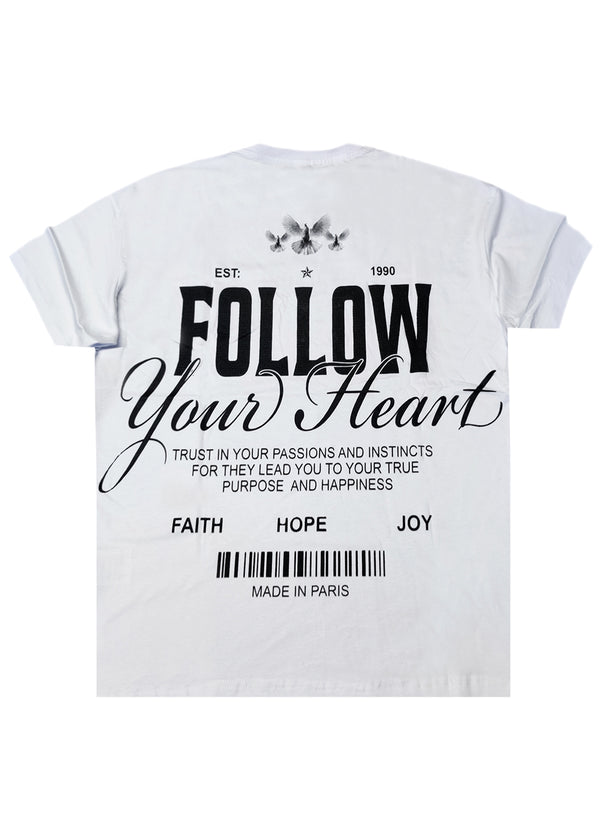 Κοντομάνικη μπλούζα GUF - Z-1204 - regular fit follow your heart λευκό