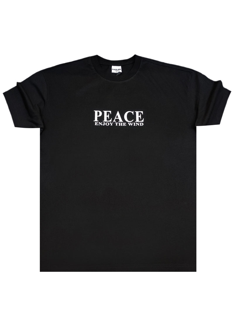 Κοντομάνικη μπλούζα GUF - Z-1213 - peace enjoy the wind regular fit tee μαύρο