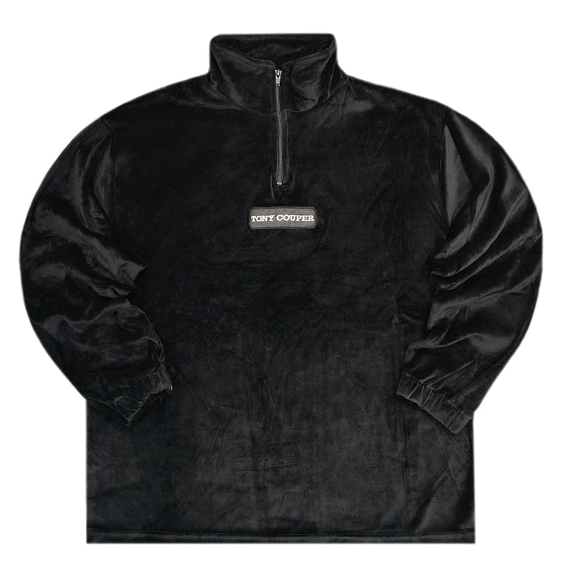 Tony couper - Z23/6 - velvet half-zip crewneck - black