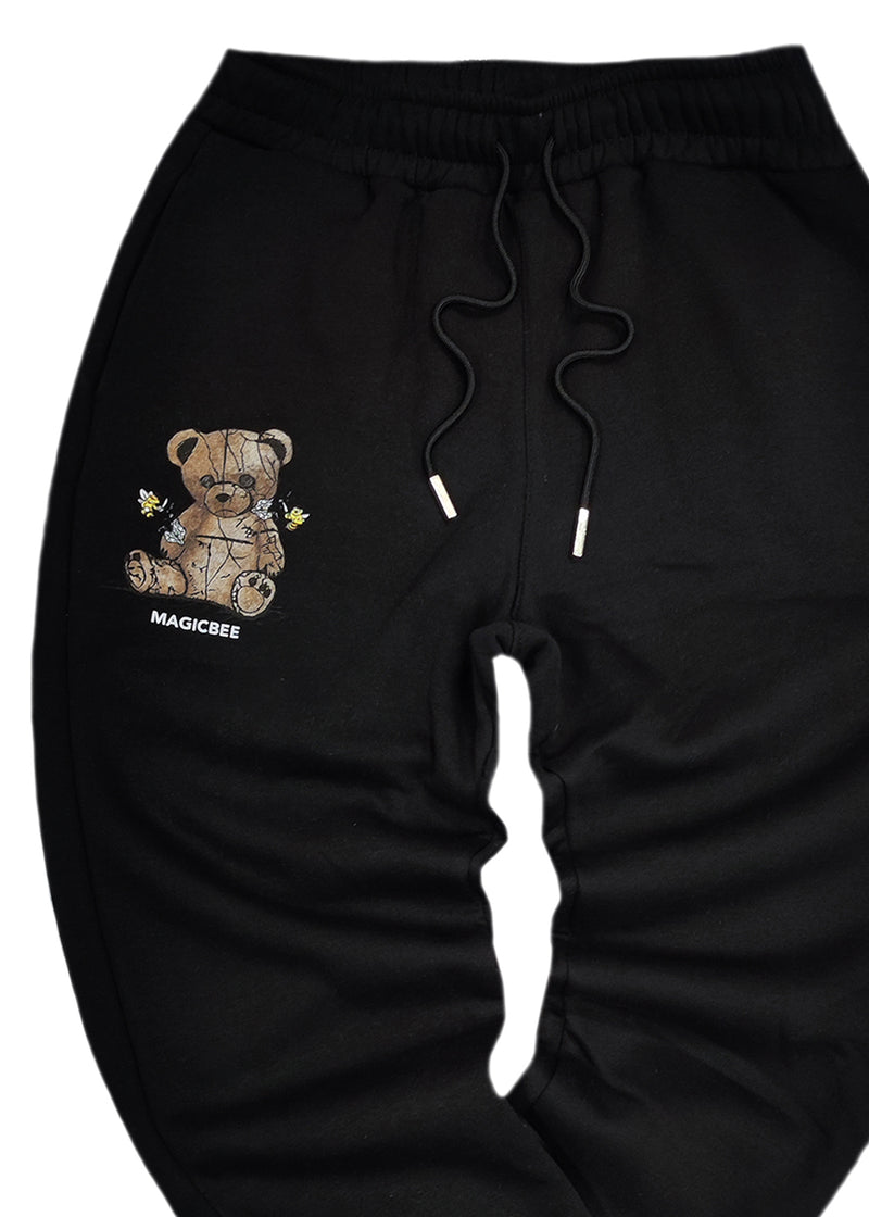 Ανδρική φόρμα Magic bee - MB24405 - glossy bear logo pants μαύρο