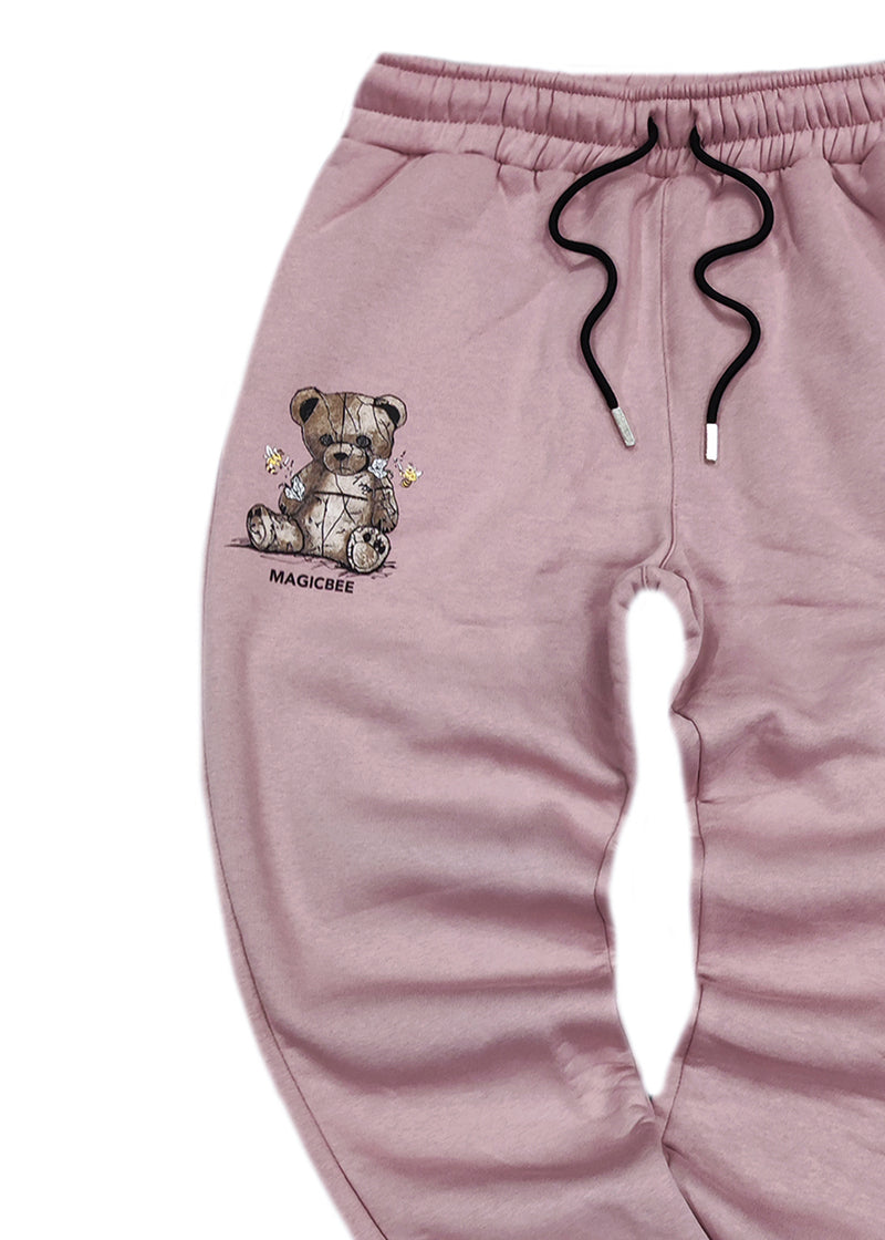 Ανδρική φόρμα Magic bee - MB24405 - glossy bear logo pants ροζ