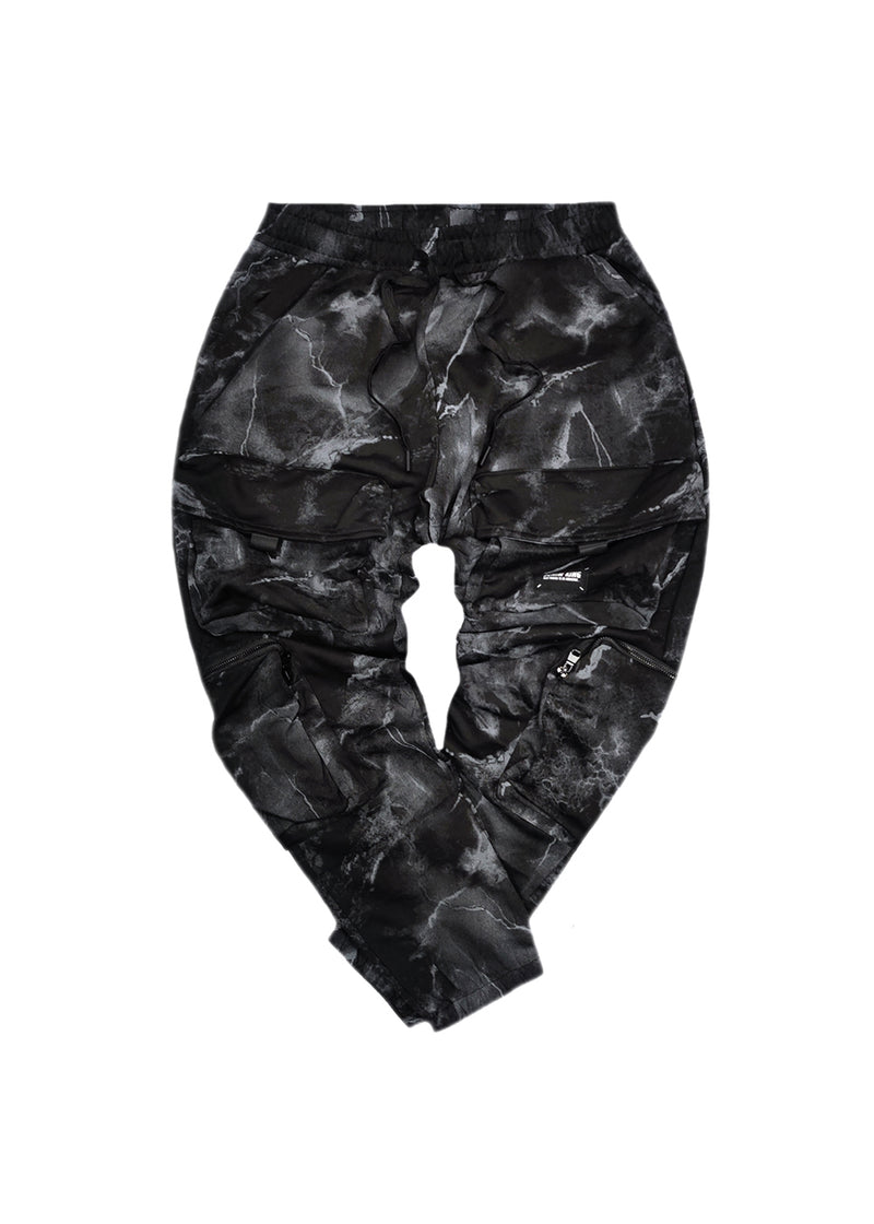 Ανδρική φόρμα Gang - QS9082 - hydrodip pattern cargo pants μαύρο