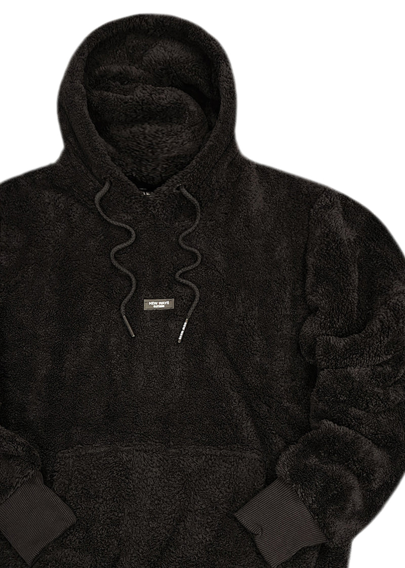 Ανδρική φούτερ με κουκούλα New wave clothing - 232-38 - patch sherpa design hoodie μαύρο