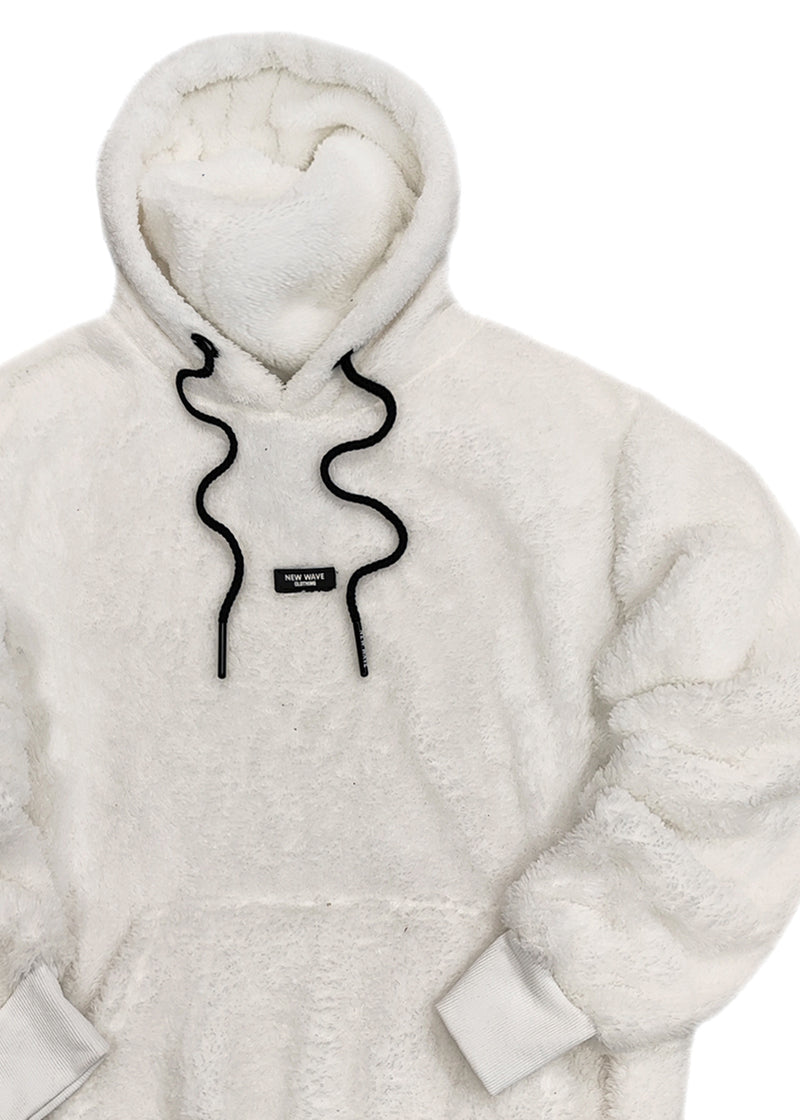 Ανδρική φούτερ με κουκούλα New wave clothing - 232-38 - patch sherpa design hoodie λευκό