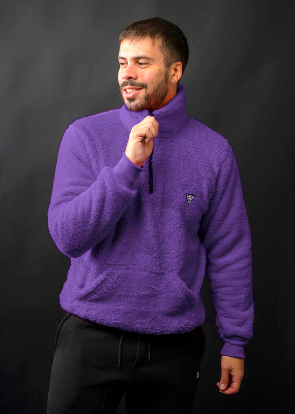 Ανδρική φούτερ με κολάρο New wave clothing - 232-39 - half zip sherpa design μωβ