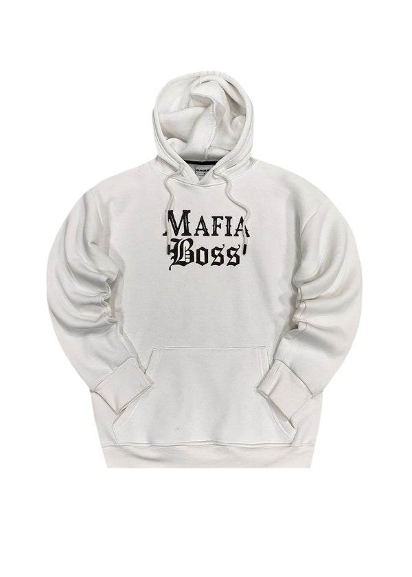 Ανδρικό φούτερ με κουκούλα GUF - CH-112 - mafia boss hoodie λευκό