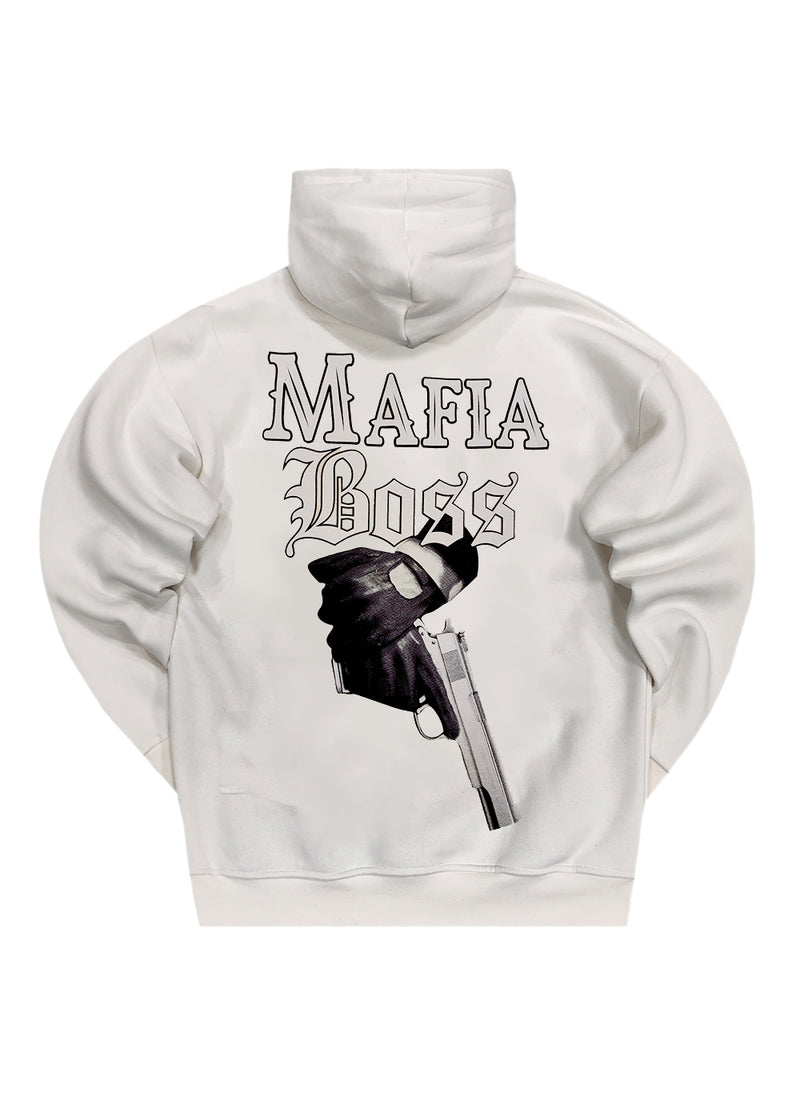 Ανδρικό φούτερ με κουκούλα GUF - CH-112 - mafia boss hoodie λευκό