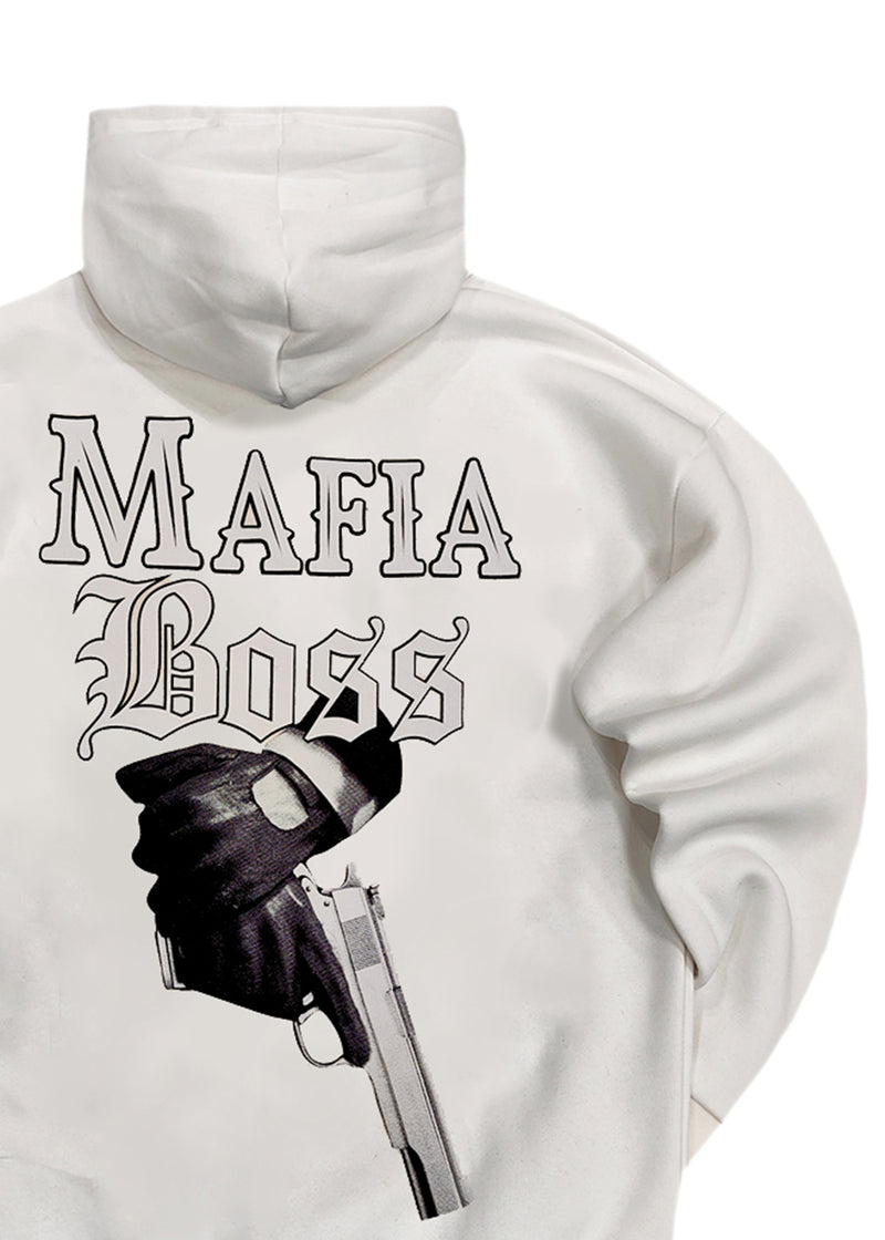 Ανδρικό φούτερ με κουκούλα GUF - CH-112 - mafia boss hoodie λευκό