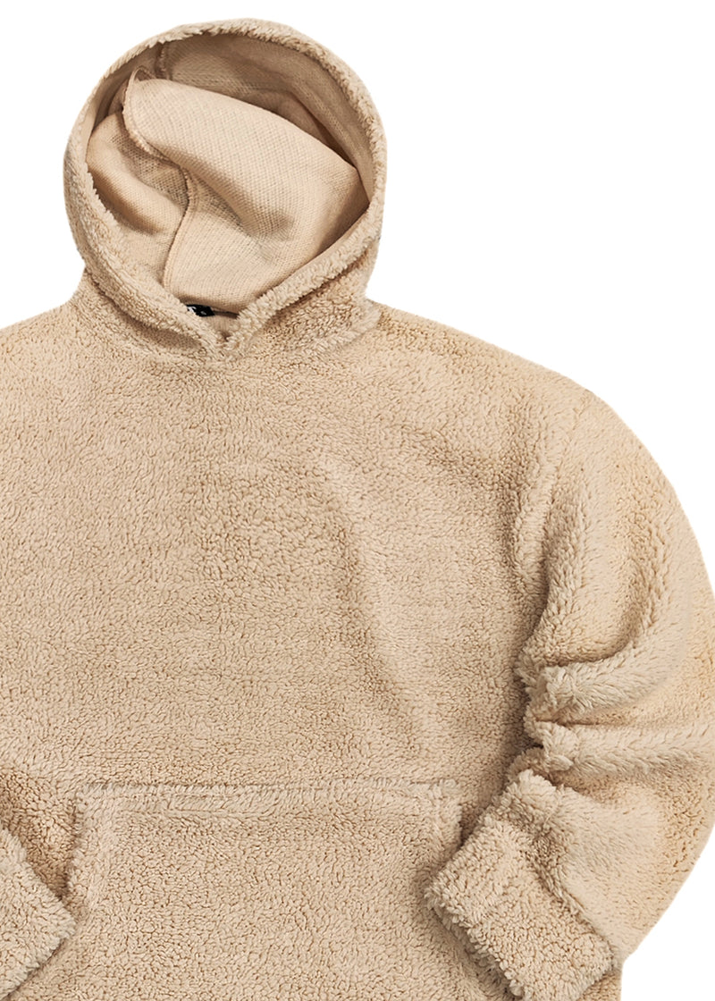 Ανδρικό oversized φούτερ με κουκούλα GUF - KI-110 - Kilit hoodie εκρού