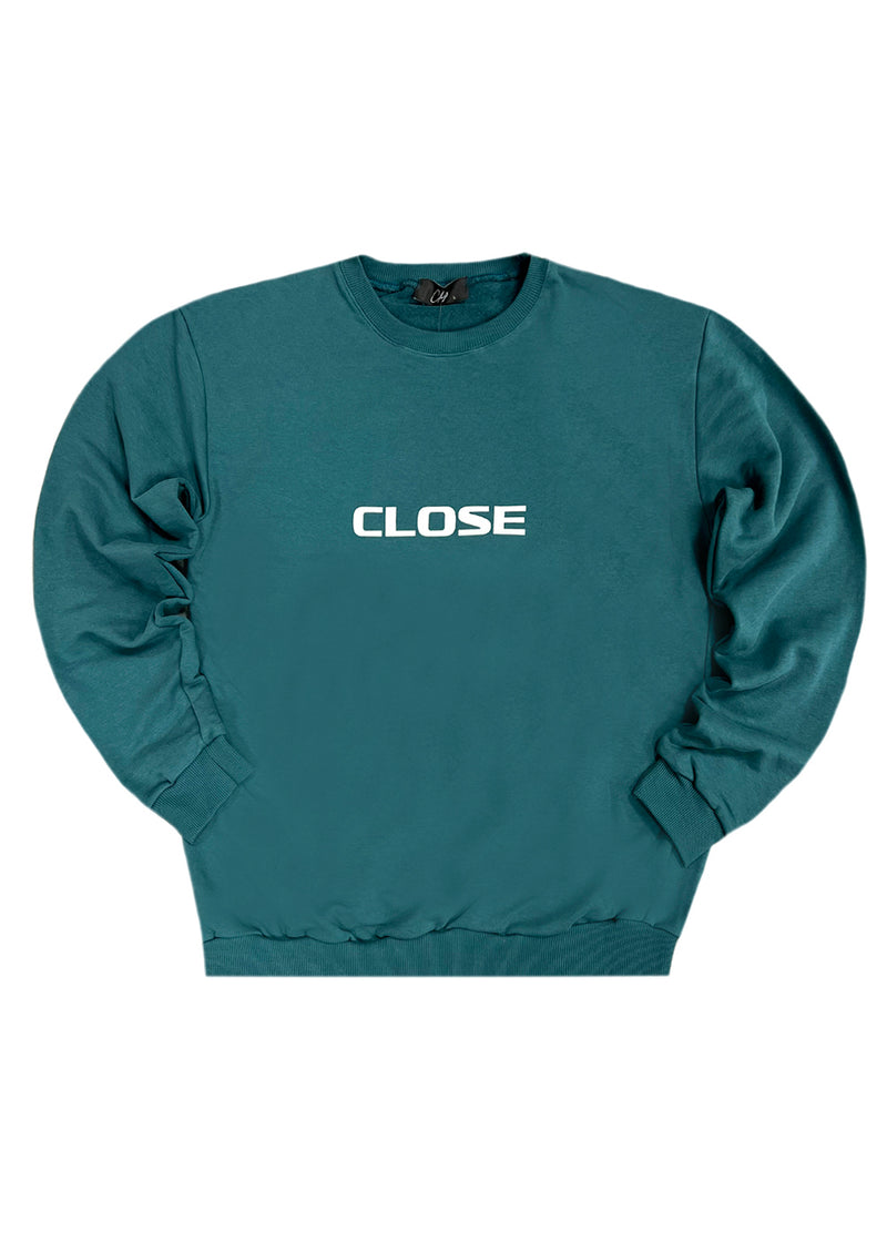 Ανδρικό φούτερ Close society - W22-904- white logo crewneck - πετρόλ