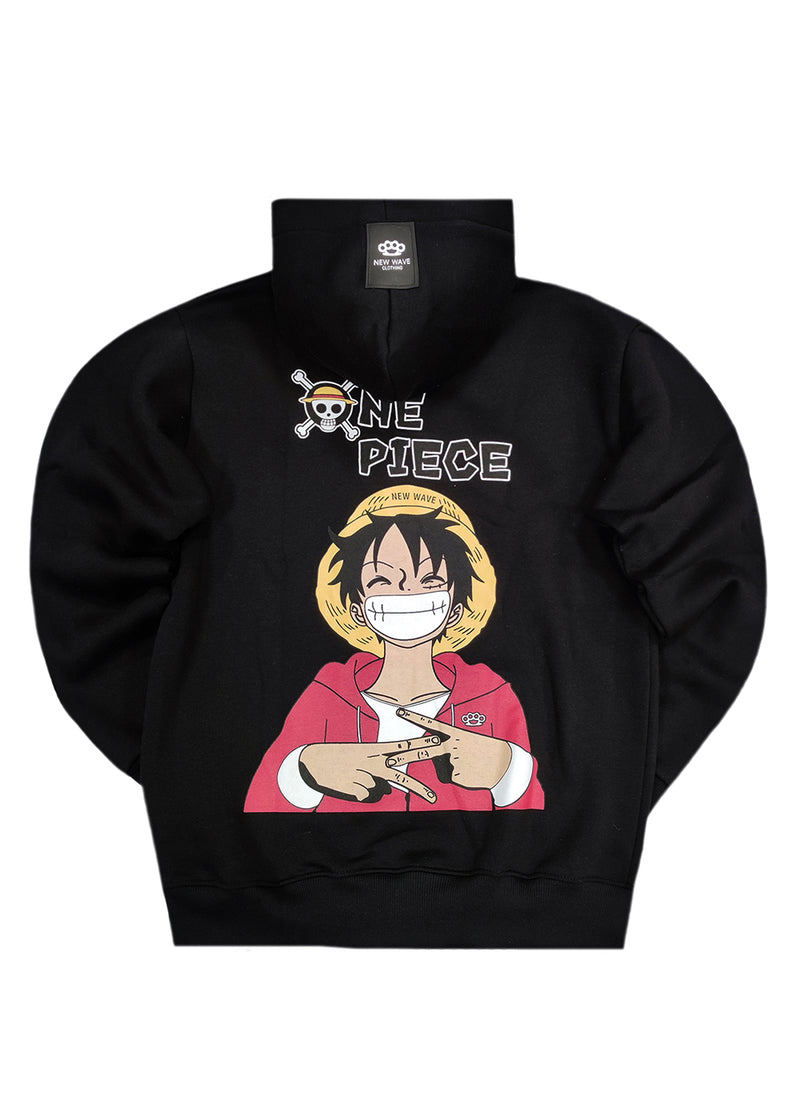 Ανδρική φούτερ με κουκούλα New wave clothing - 242-25 - one piece luffy μαύρο