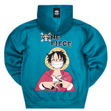 Ανδρική φούτερ με κουκούλα New wave clothing - 242-25 - one piece luffy πετρόλ