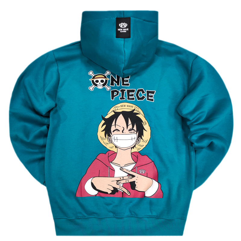 Ανδρική φούτερ με κουκούλα New wave clothing - 242-25 - one piece luffy πετρόλ