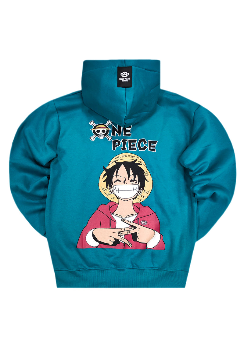 Ανδρική φούτερ με κουκούλα New wave clothing - 242-25 - one piece luffy πετρόλ