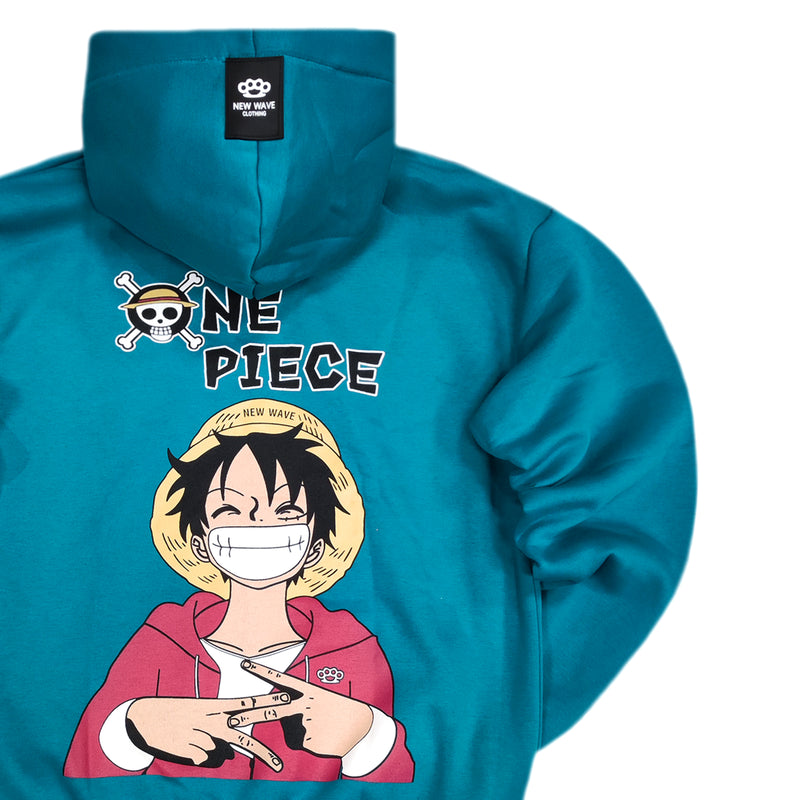 Ανδρική φούτερ με κουκούλα New wave clothing - 242-25 - one piece luffy πετρόλ