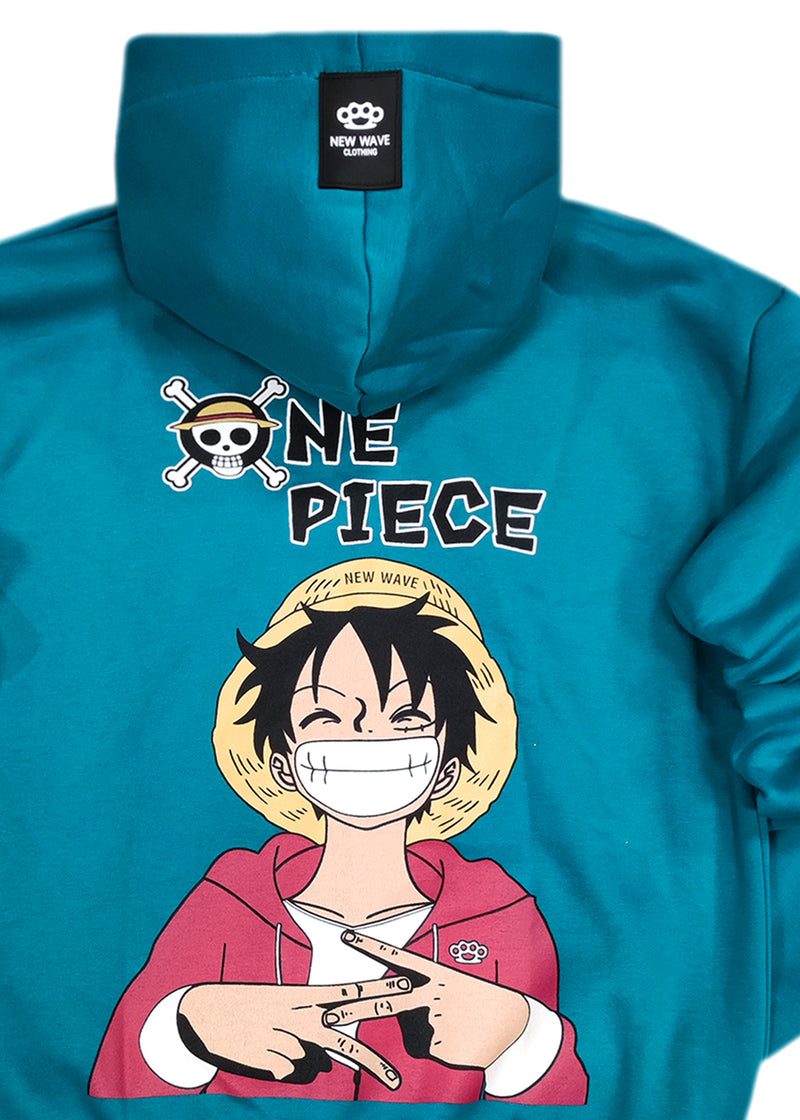 Ανδρική φούτερ με κουκούλα New wave clothing - 242-25 - one piece luffy πετρόλ