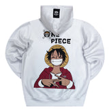 Ανδρική φούτερ με κουκούλα New wave clothing - 242-25 - one piece luffy λευκό