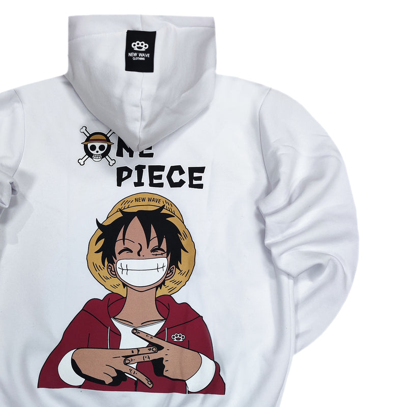 Ανδρική φούτερ με κουκούλα New wave clothing - 242-25 - one piece luffy λευκό