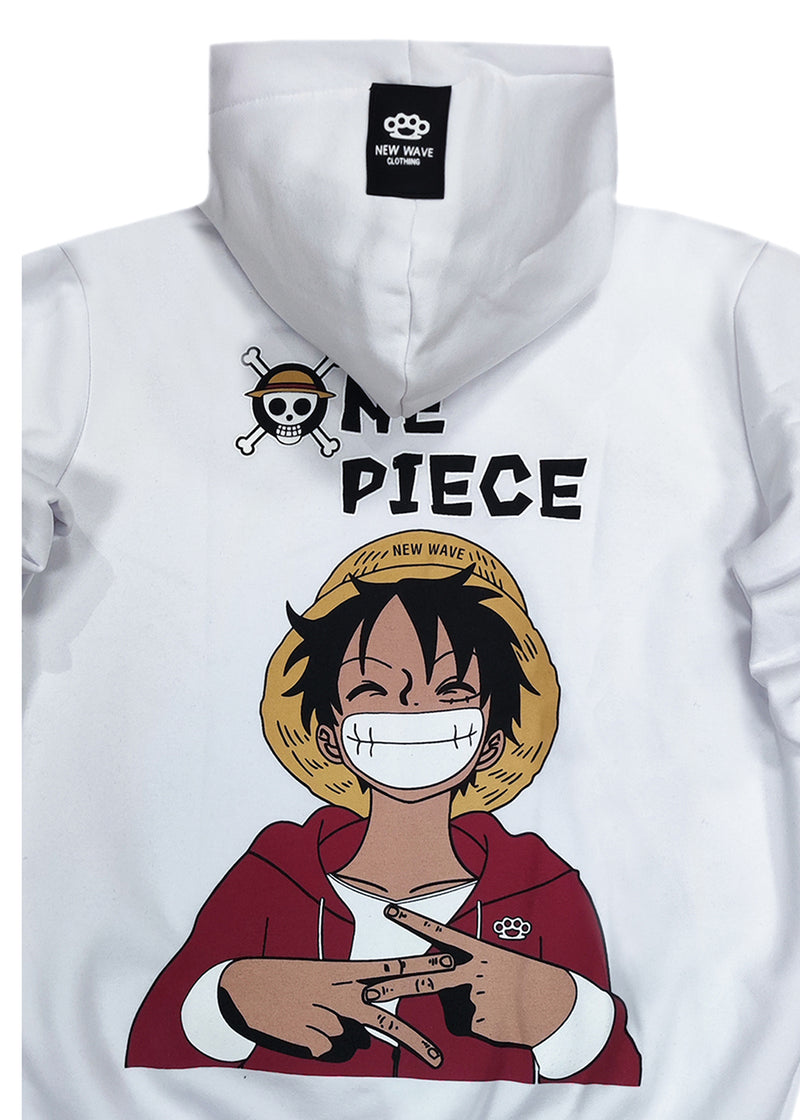 Ανδρική φούτερ με κουκούλα New wave clothing - 242-25 - one piece luffy λευκό