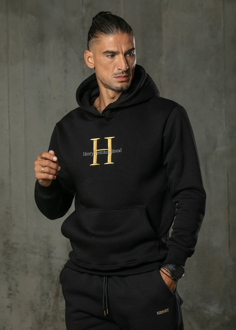 Ανδρικό μακρυμάνικο φούτερ Henry clothing - 3-502 - large gold logo μαύρο