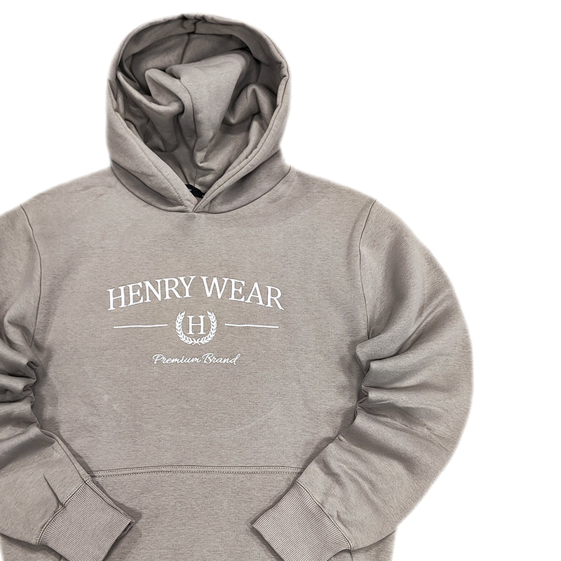 Ανδρικό φούτερ με κουκούλα Henry clothing - 3-654 - hoodie round logo γκρι μπεζ