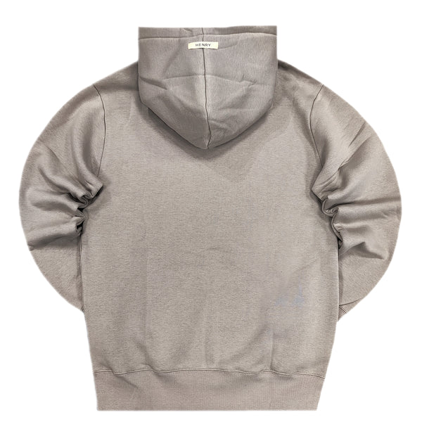 Ανδρικό φούτερ με κουκούλα Henry clothing - 3-654 - hoodie round logo γκρι μπεζ