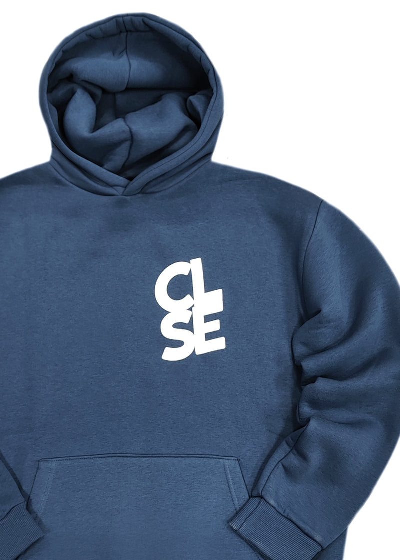 Ανδρικό φούτερ με κουκούλα Close society - C25-205K - white logo hoodie μπλε